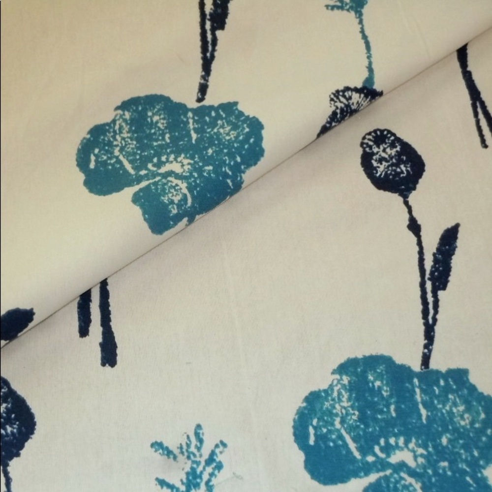 Cotton Poppy Blue on White Fabric - Picture 5 of 6